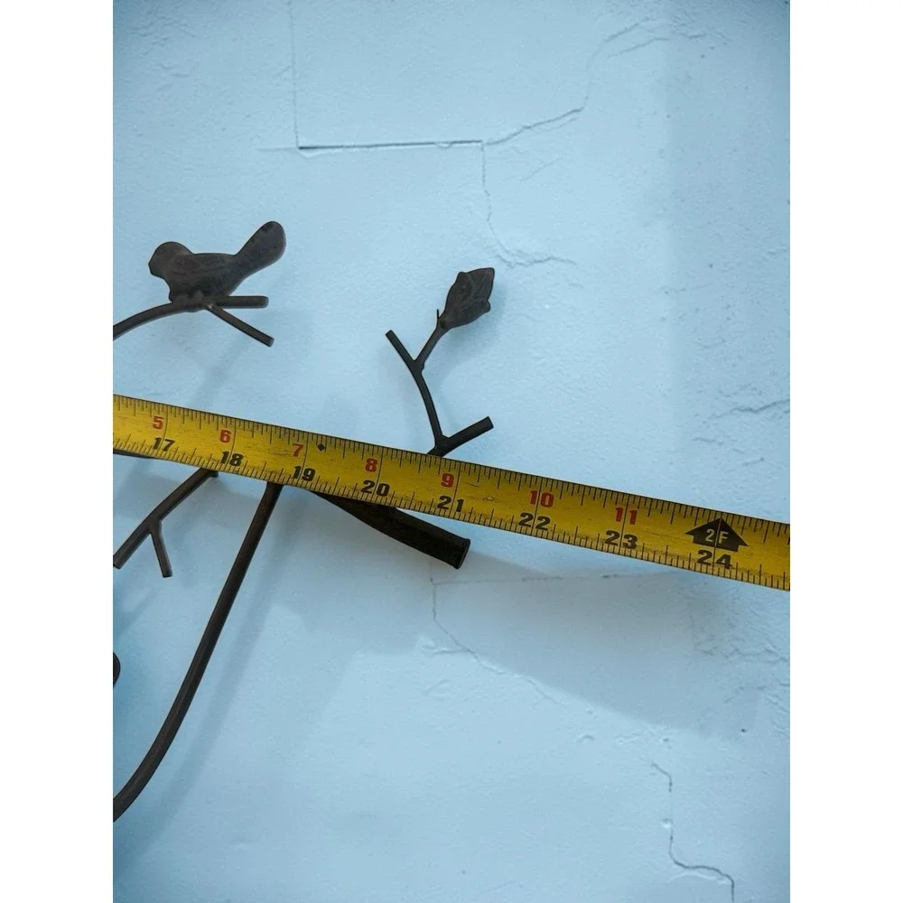 Wrought Iron Black Branch Wall with Bird Design, Rustic Style, 5 Hooks